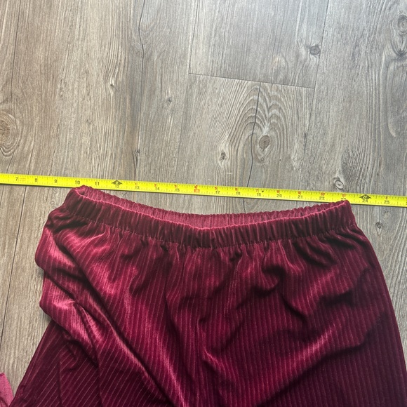 Michael Mims Kathy Coke wine red ridged stripe velour lounge pants - Picture 3 of 7